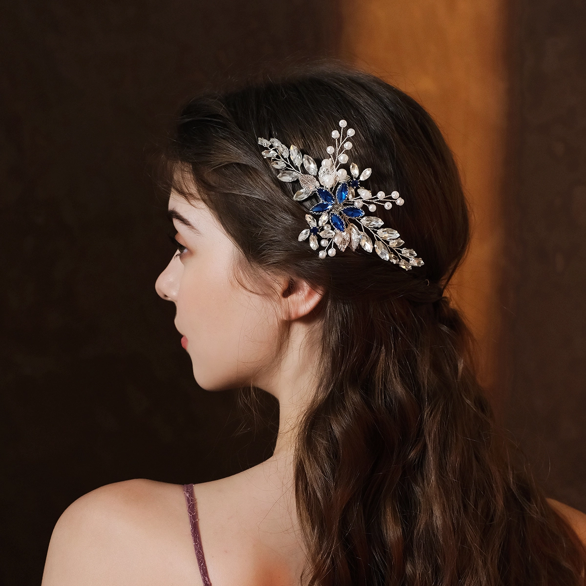 Sapphire Horse Eye Crystal Rhinestone Bride Hair Comb Wedding Party Pageant Beautiful Hair Accessories 1