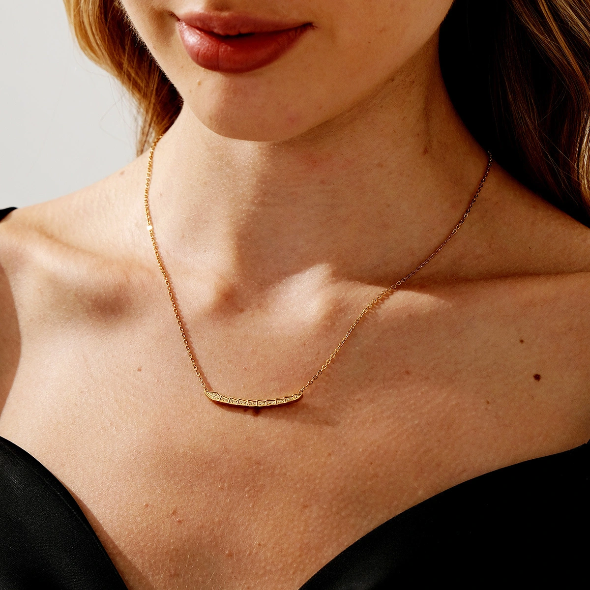 New Style Minimalist Clavicle Chain European and American Style Fashion Zircon Pendant Stainless Steel Necklace 1