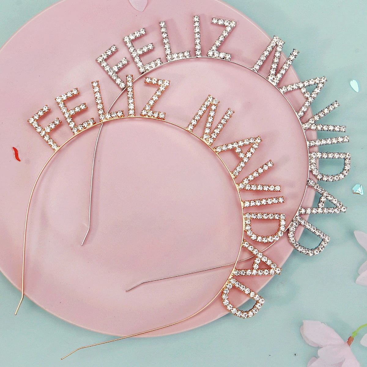 Fashion Simple Rhinestone Letter Headband Christmas Party New Spanish Feliz Navidad Hair Accessory 1
