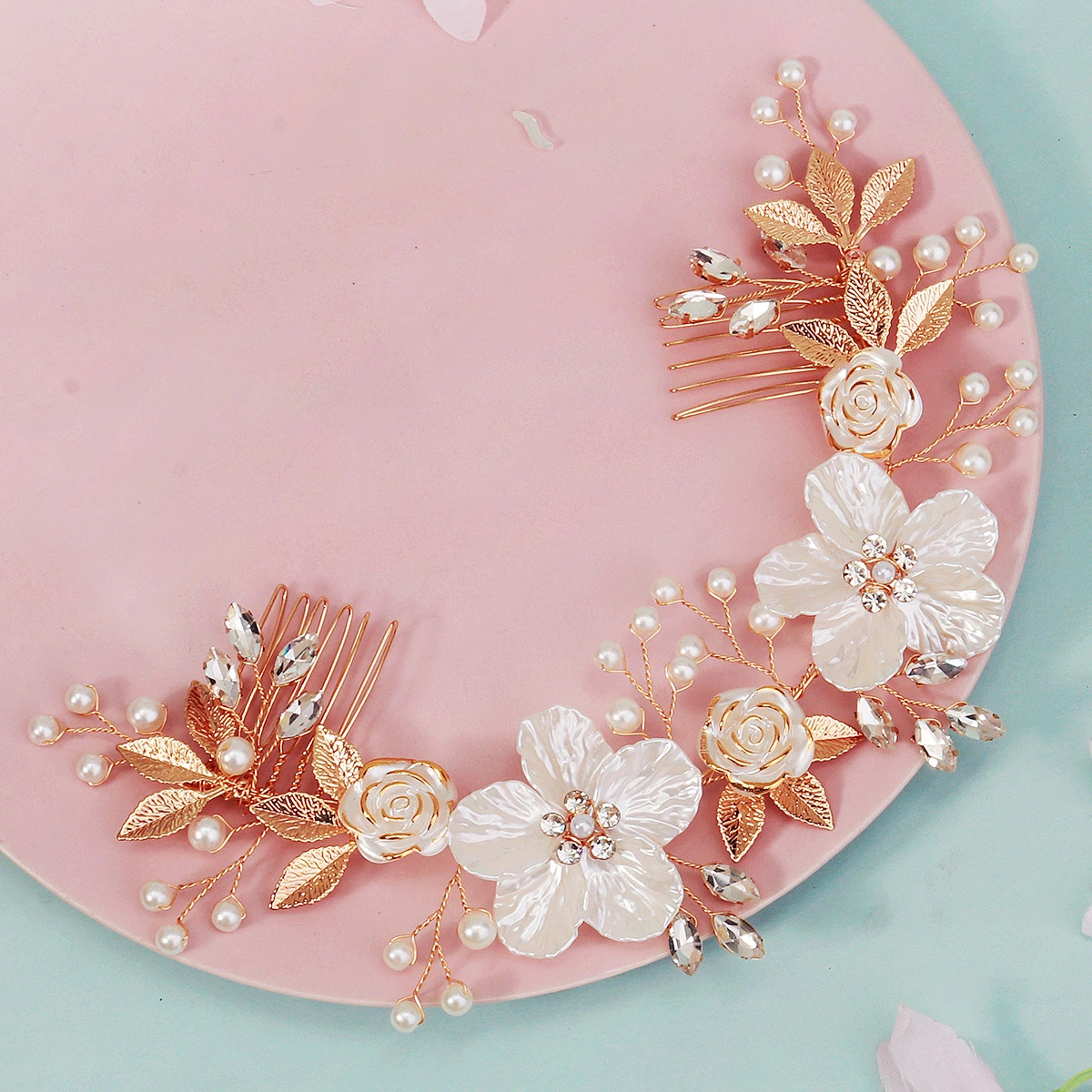New Bestselling Pearl Flower Hair Comb Hair Vine Exquisite Bridal Double-Comb Headband Fashion Women Hair Accessory 1