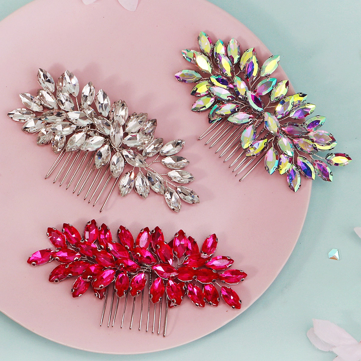 European American Luxury Bridal Wedding Hair Comb Handmade Marquise Rhinestone Hair Comb Updo Headpiece 1