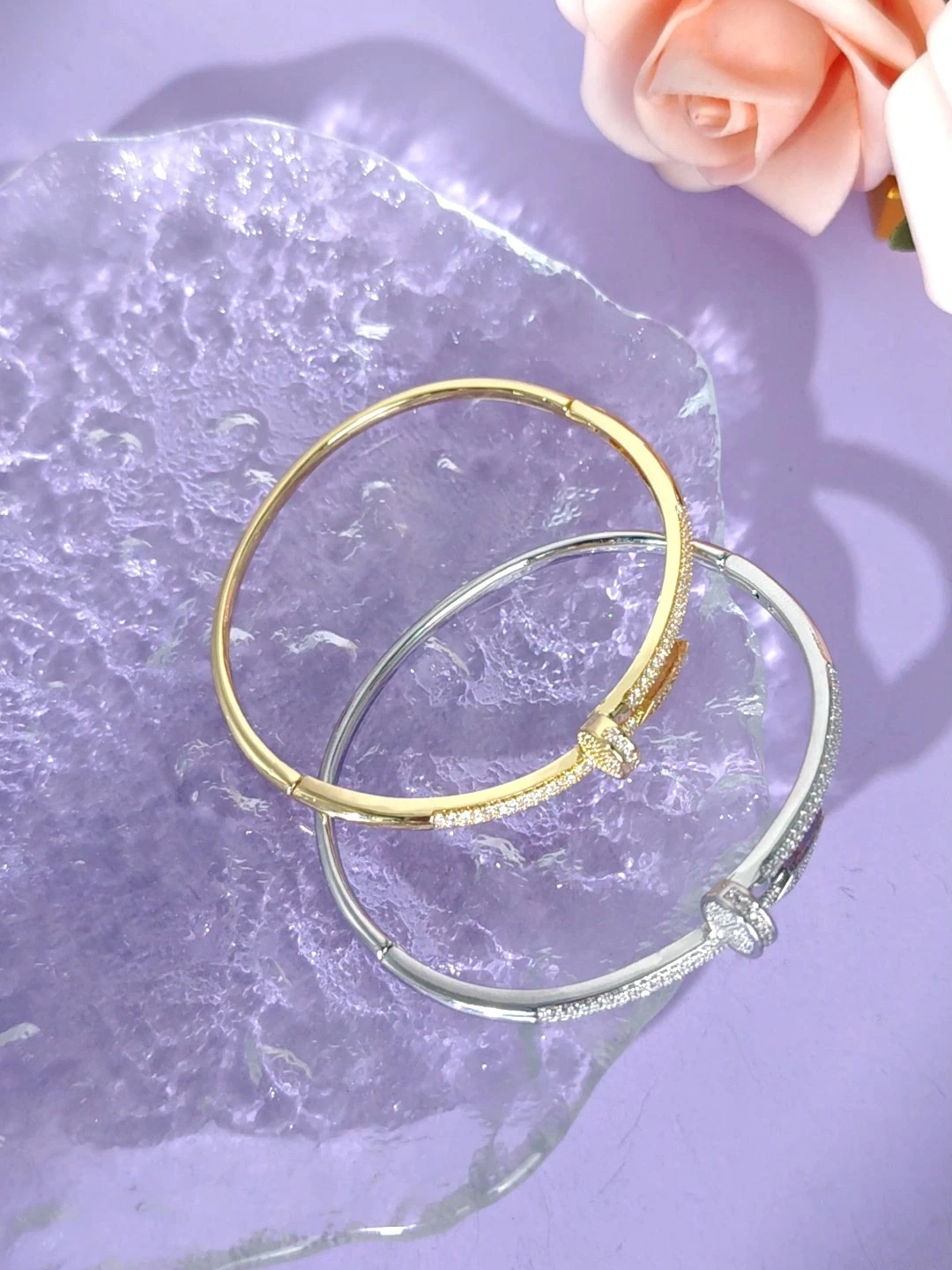 European American Stylish Rhinestone-Inlaid Nail Open Bangle Light Luxury Zircon Bracelet Classic Versatile Women Jewelry 1