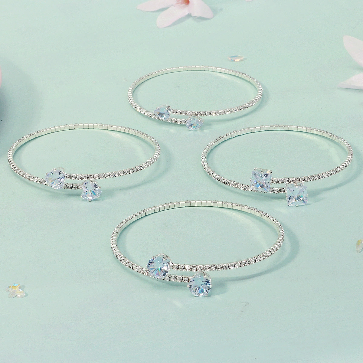 Daily Versatile Hand Jewelry Simple Fashion Open Stretch Bracelet Exquisite Shiny Zircon Rhinestone Bangle 1