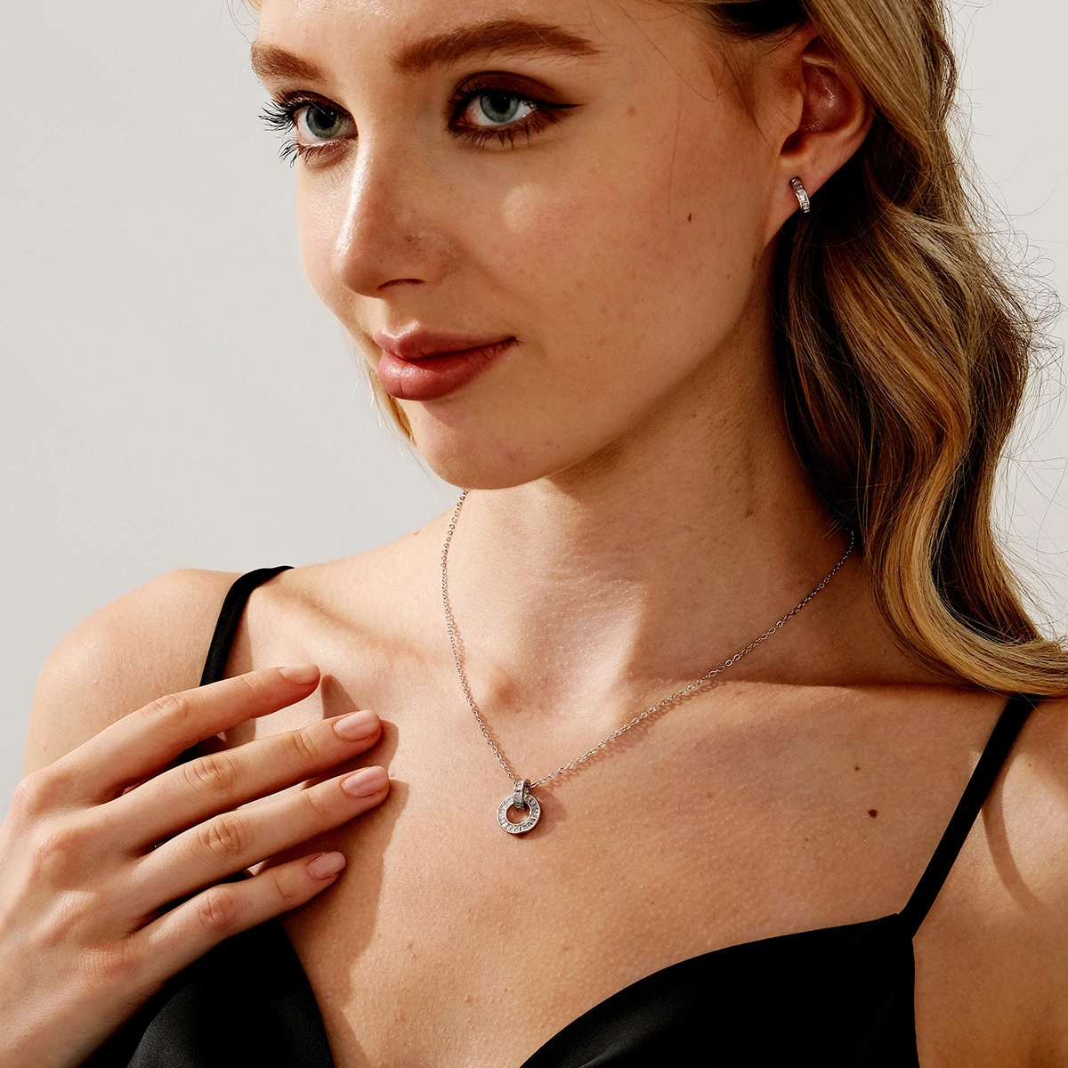 New Fashion Geometric Design Necklace Earring Set Simple Daily Copper Inlaid Zircon Jewelry for Women 1