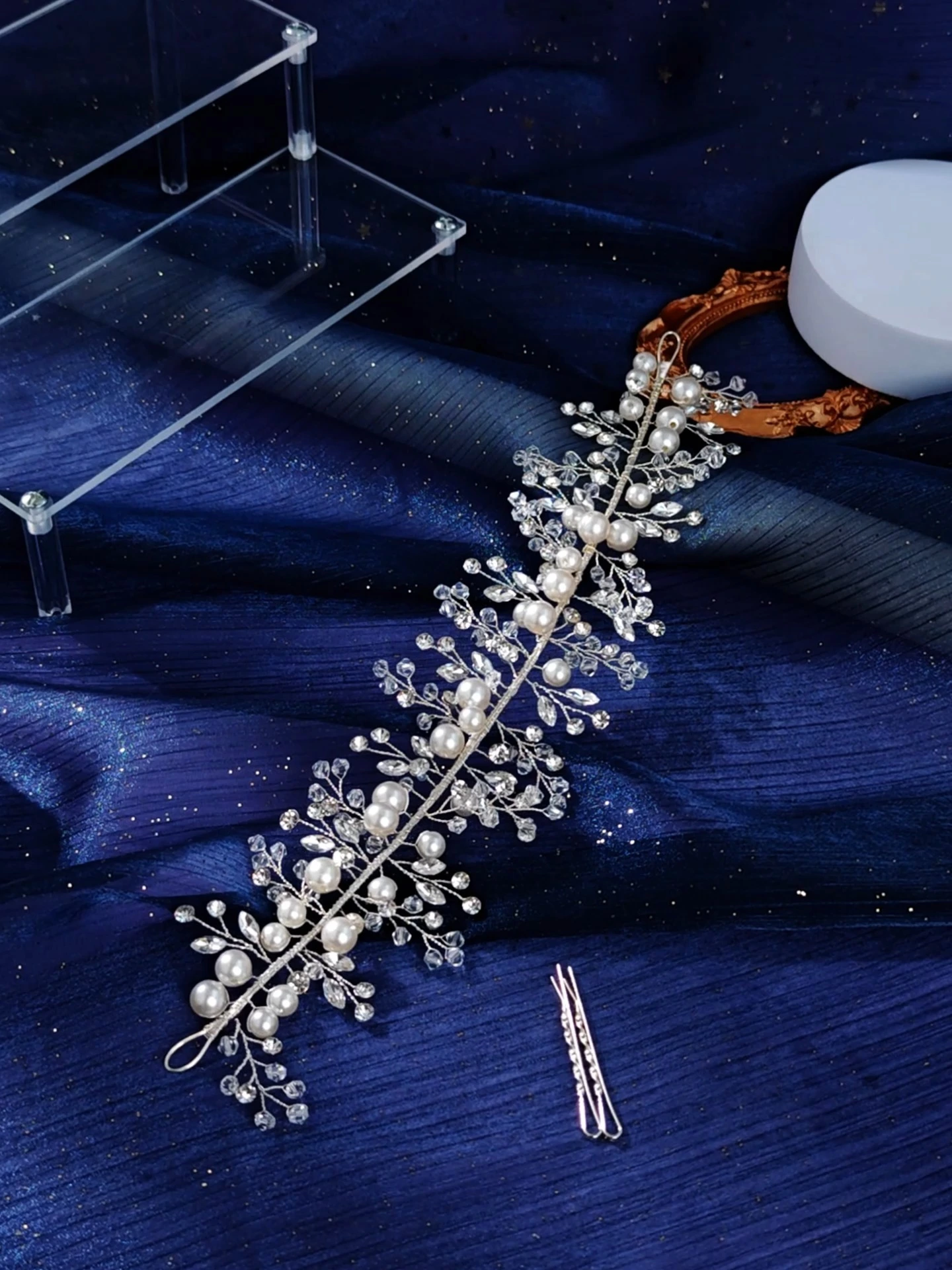 Hot Selling New Bridal Hair Accessory Exquisite Handmade Pearl Crystal Hairband Wedding Updo Hair Vine 1