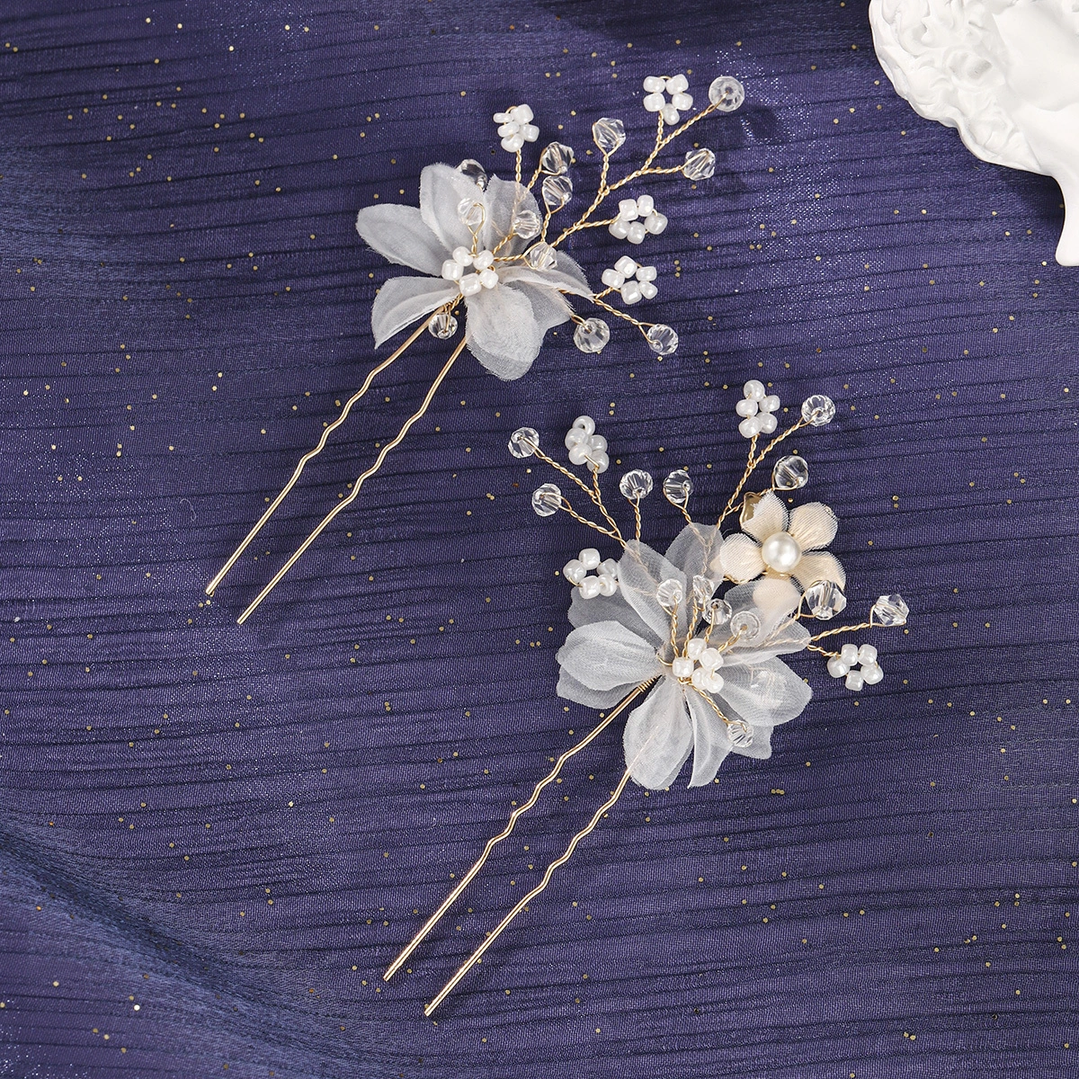 Forest Style Sweet Bride Wedding Updo Headpiece Exquisite Handmade Tulle Flower Hair Pins 1