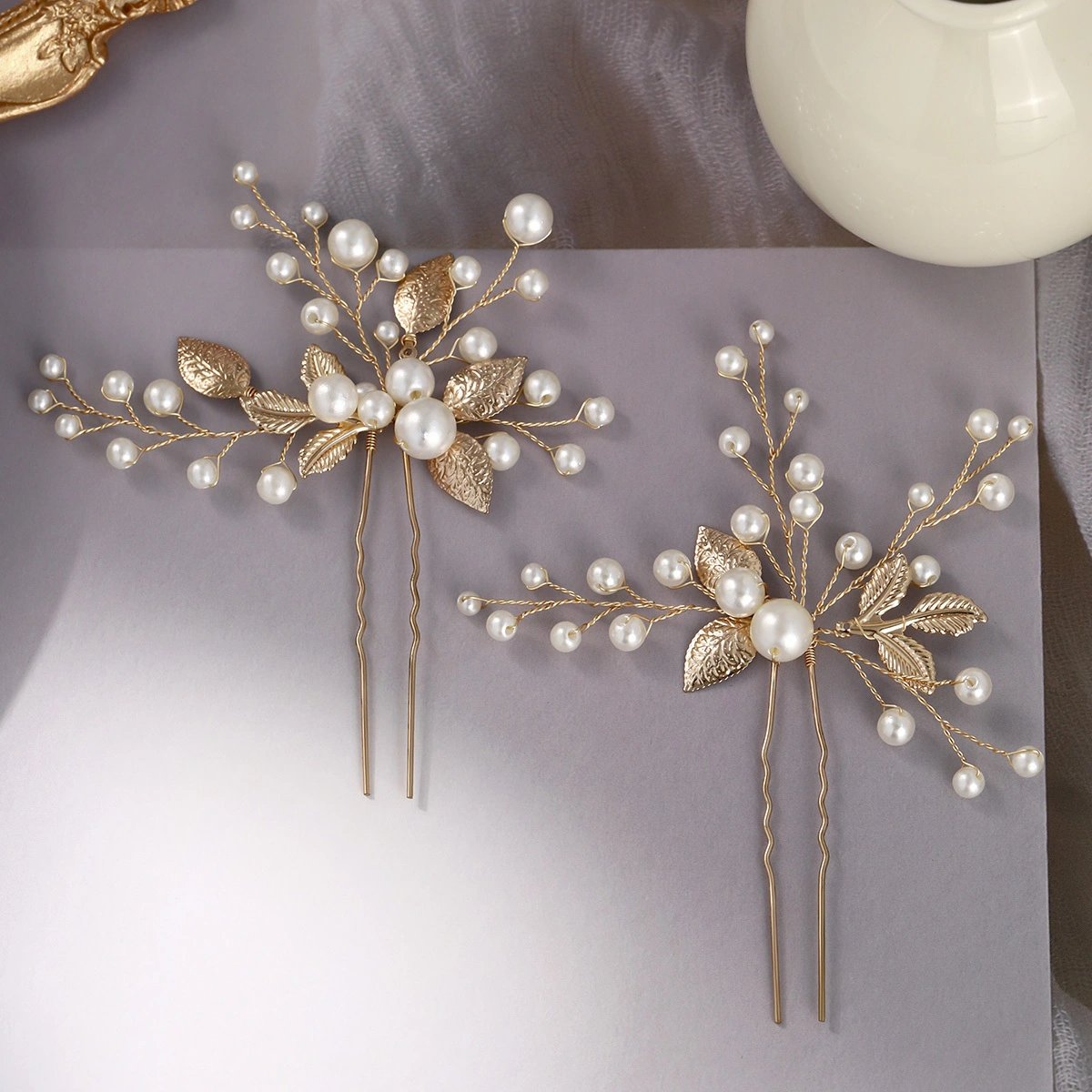 Elegant Bridal Hair Pins Stylish Versatile Alloy Leaf Pearl Hairpins Exquisite Women Updo Headpiece Wedding Jewelry 1