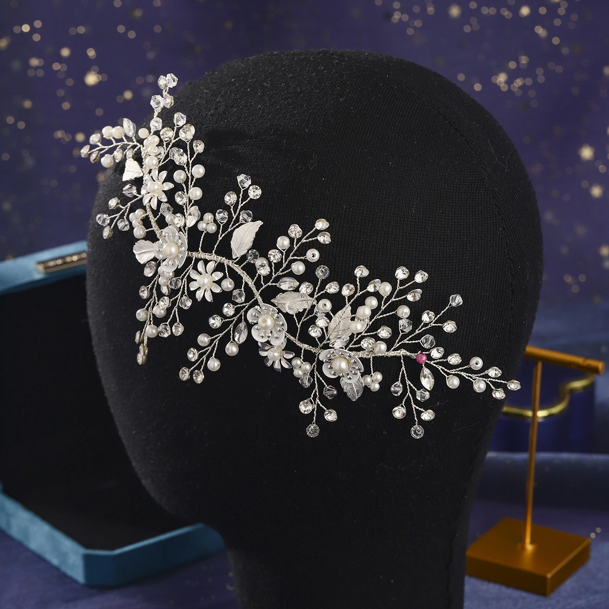 Exquisite Alloy Flower Leaf Hair Band Bridal Versatile Handmade Beaded Soft Chain Hair Vine 1