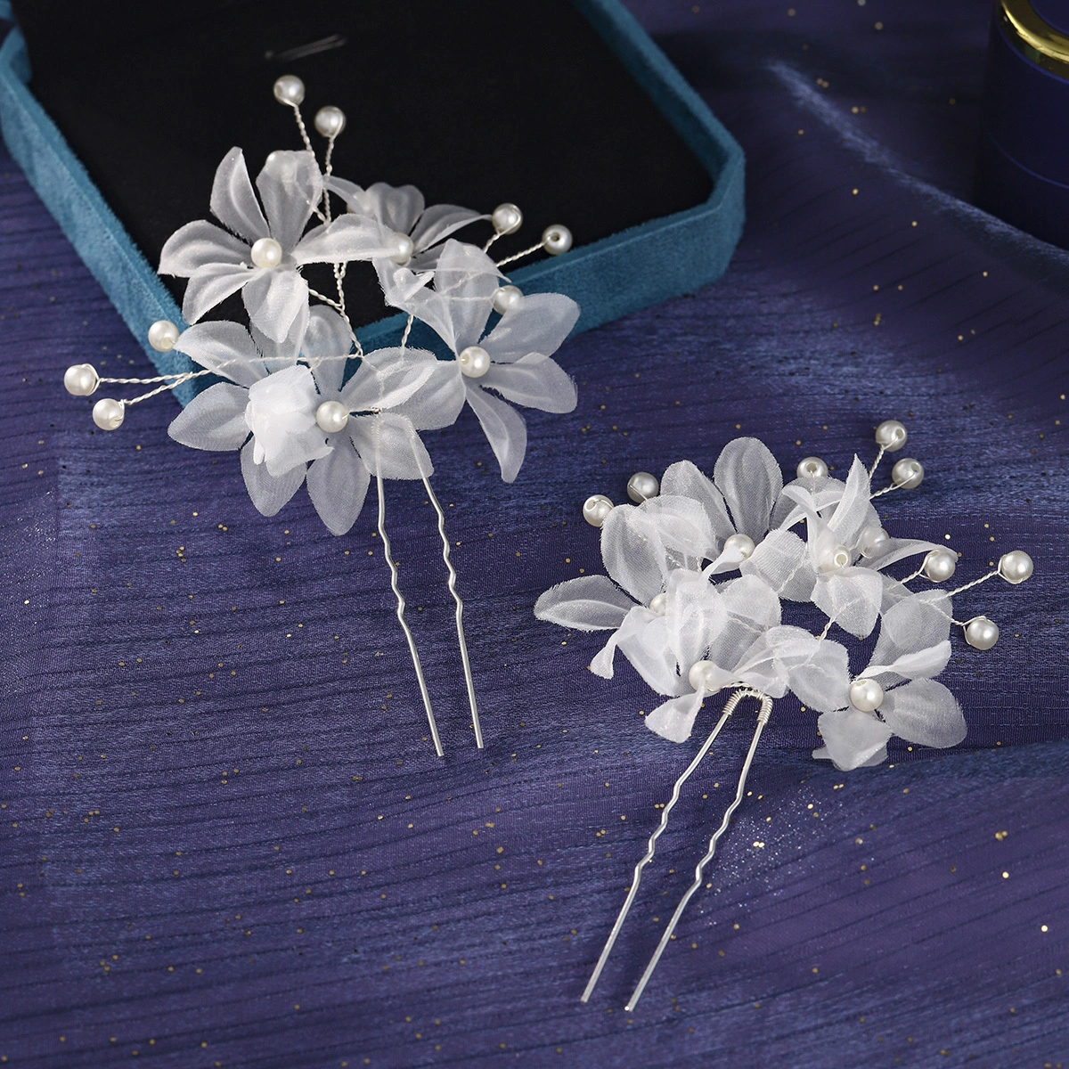Exquisite Handmade Fabric Flower Hairpins Elegant Bridal Wedding Imitation Pearl Hair Accessories 2 Pcs/Set 1