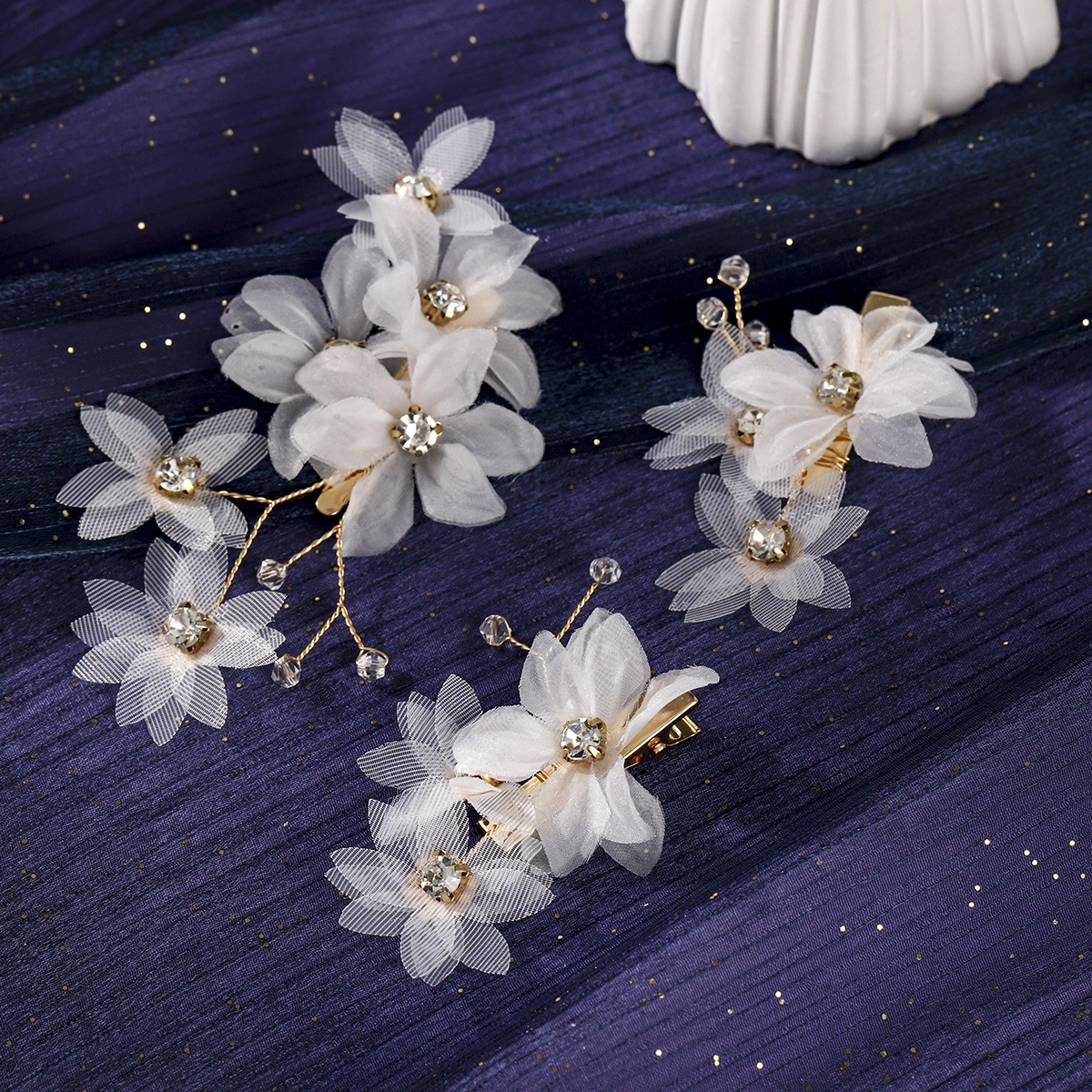 Fashion Sweet Double Layer Tulle Flower Hair Clips Versatile Handmade Bridal Wedding Hair Accessories 1