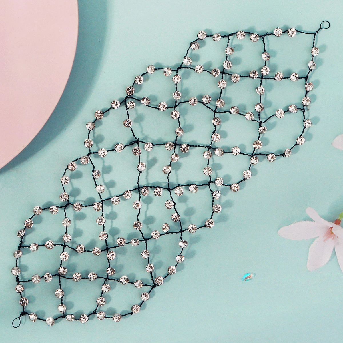 New Bridal Headpiece Simple Stylish Rhinestone Soft Chain Hair Bands Handmade Mesh Black Hair Bands 1