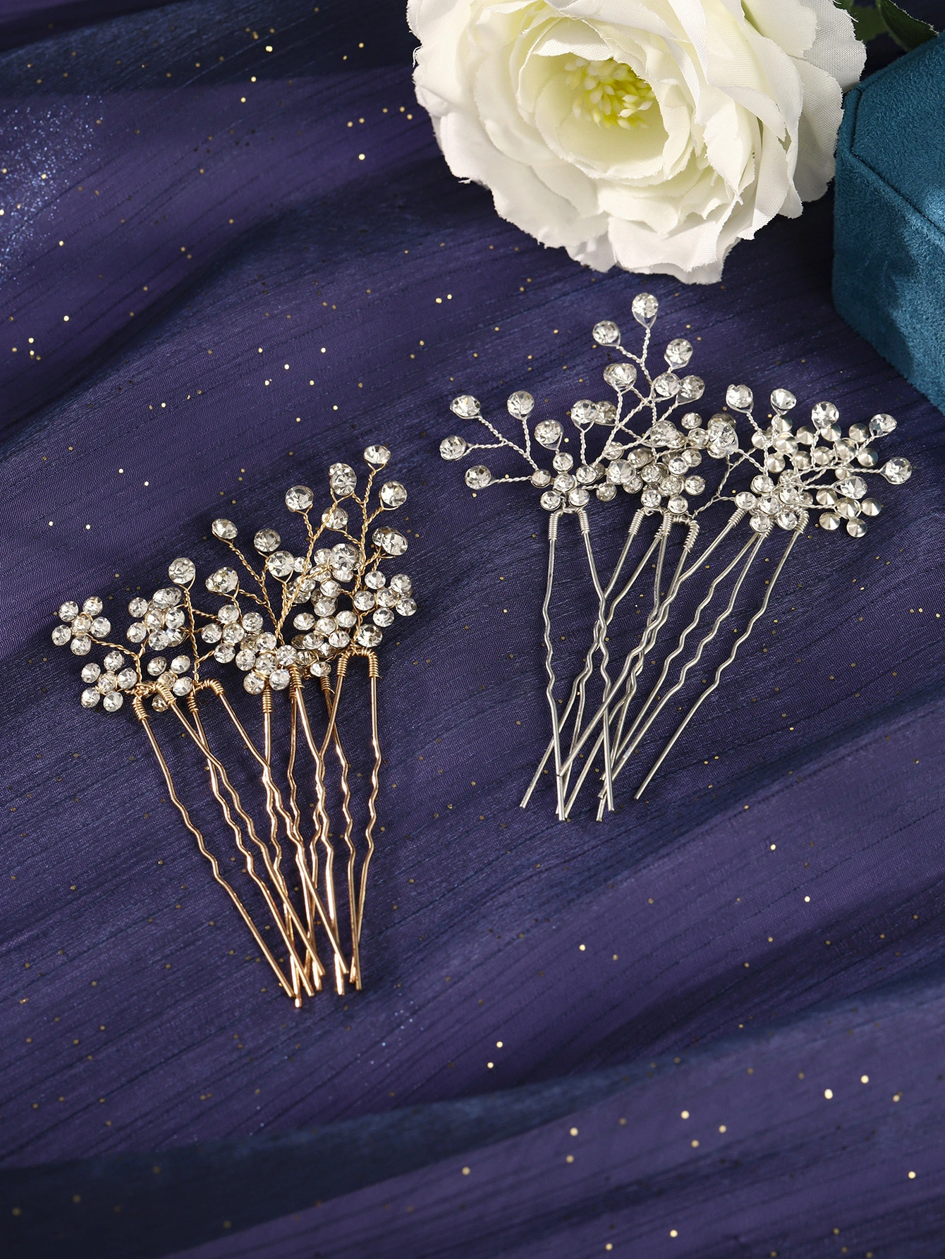 Bridal Wedding Updo Headpieces Simple Versatile Rhinestone Flower Hairpins Set 1