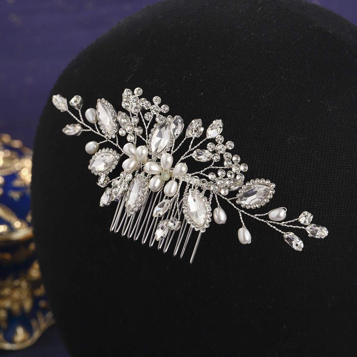 European American Bridal Wedding Hair Comb Vintage Updo Headpiece Handmade Rhinestone Pearl Hair Comb 1