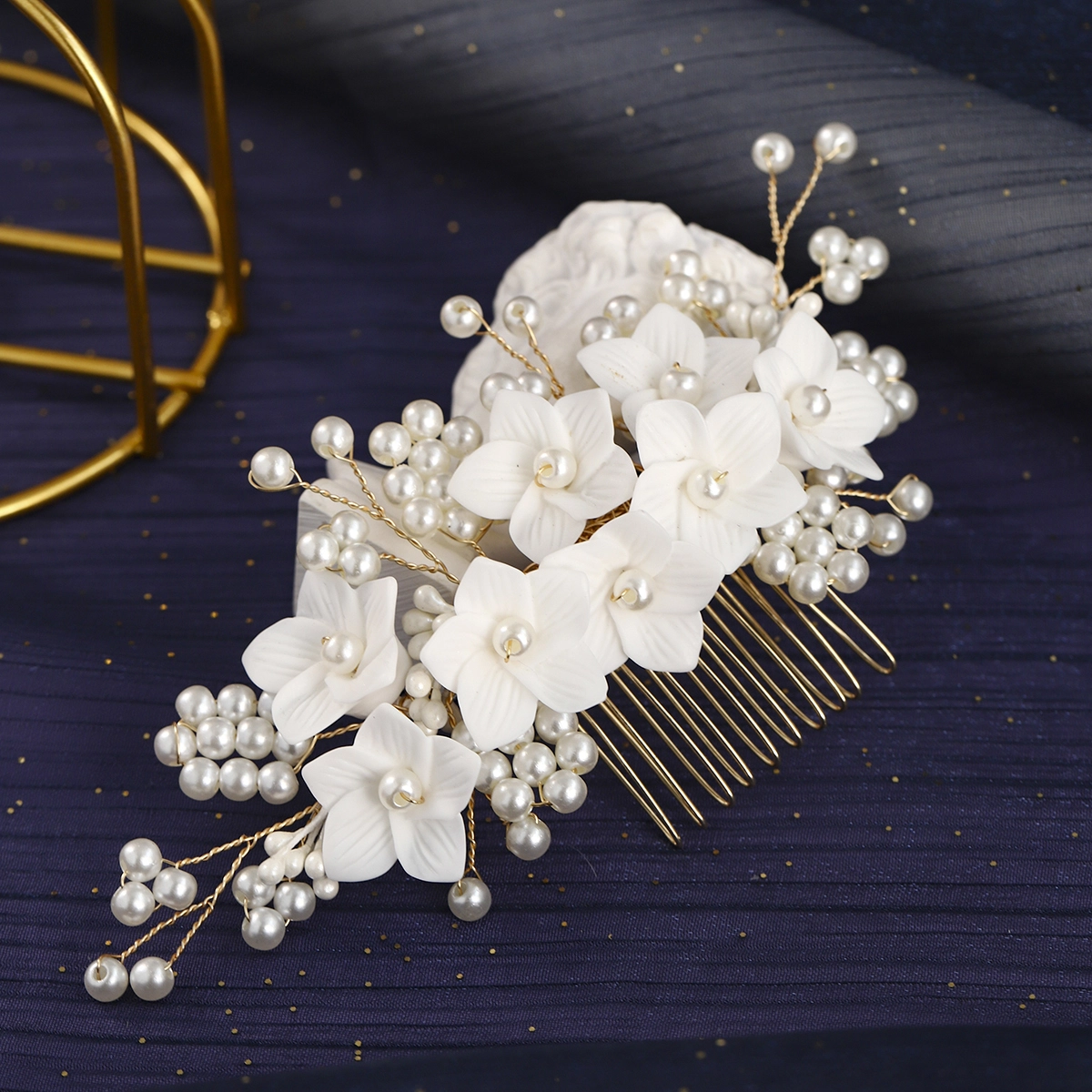 Elegant Bridal Floral Hair Comb Handmade Ceramic Flower Hair Comb Wedding Banquet Updo Headpieces 1