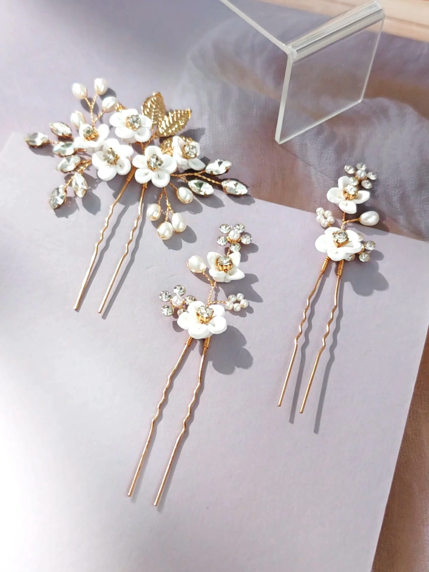European American Style Bridal Hairpin Set Handmade Polymer Clay Flower Hair Accessories Pearl Hairpin 1