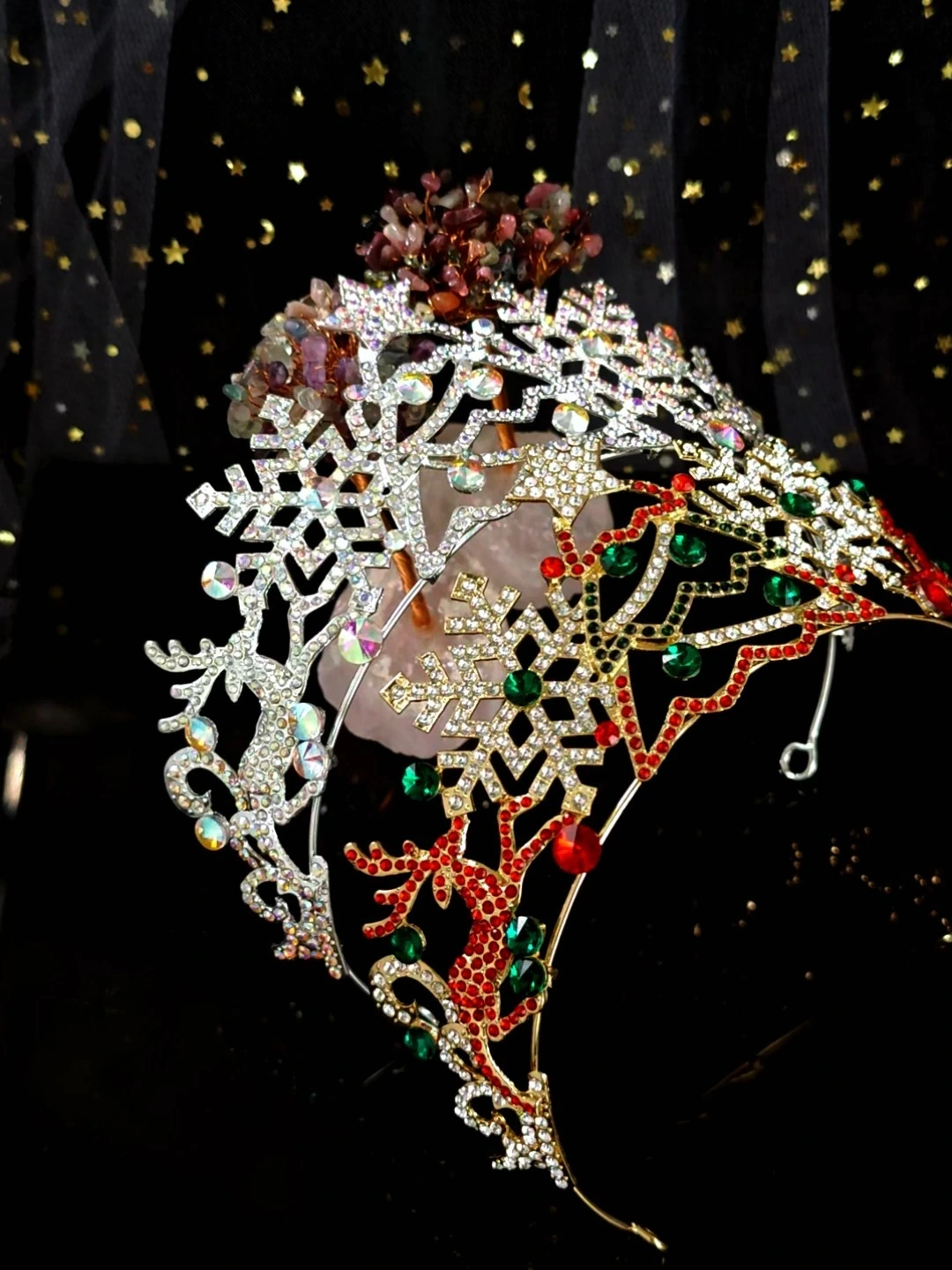 Hot Sale Christmas Crown Snowflake Elk Shaped Rhinestone Tiara Christmas Party Headpiece 1