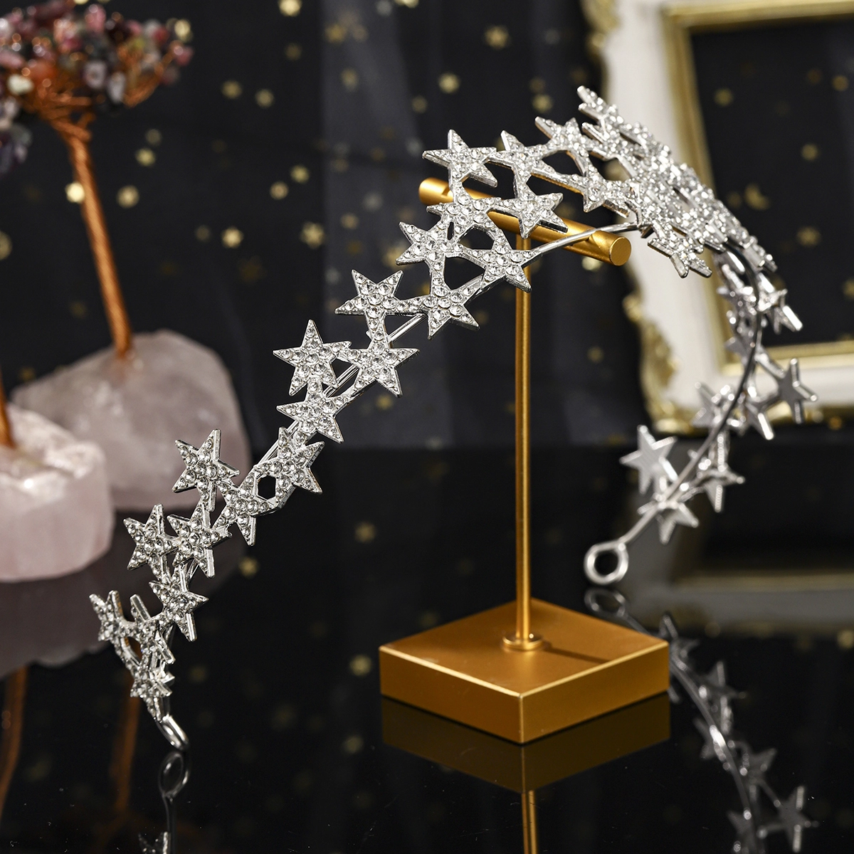Fashion New Sparkling Rhinestone Crown Star Design Princess Tiara Versatile Headpiece for Birthday Wedding Banquet 1