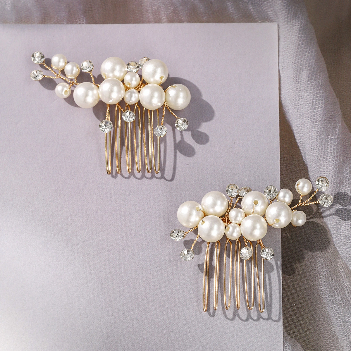 Bridal Wedding Updo Hair Comb Set Exquisite Handmade Pearl Beaded Rhinestone Hair Combs Daily Accessories 1