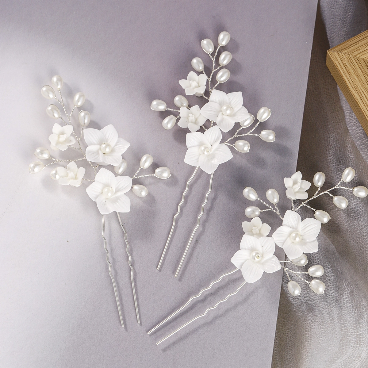 Bridal Wedding Headpiece Handmade White Ceramic Flower Hairpin Fashion Women's Hair Accessory 1