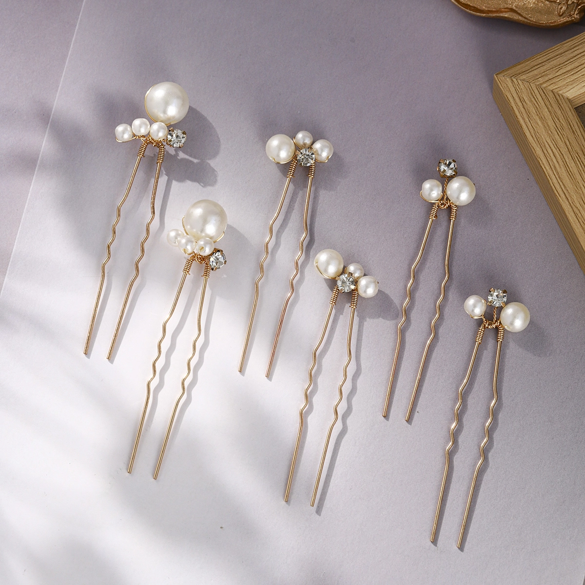Bridal Headpiece Minimalist Pearl Rhinestone Hair Pin for Banquet Party Wedding Braided Hairstyles 1