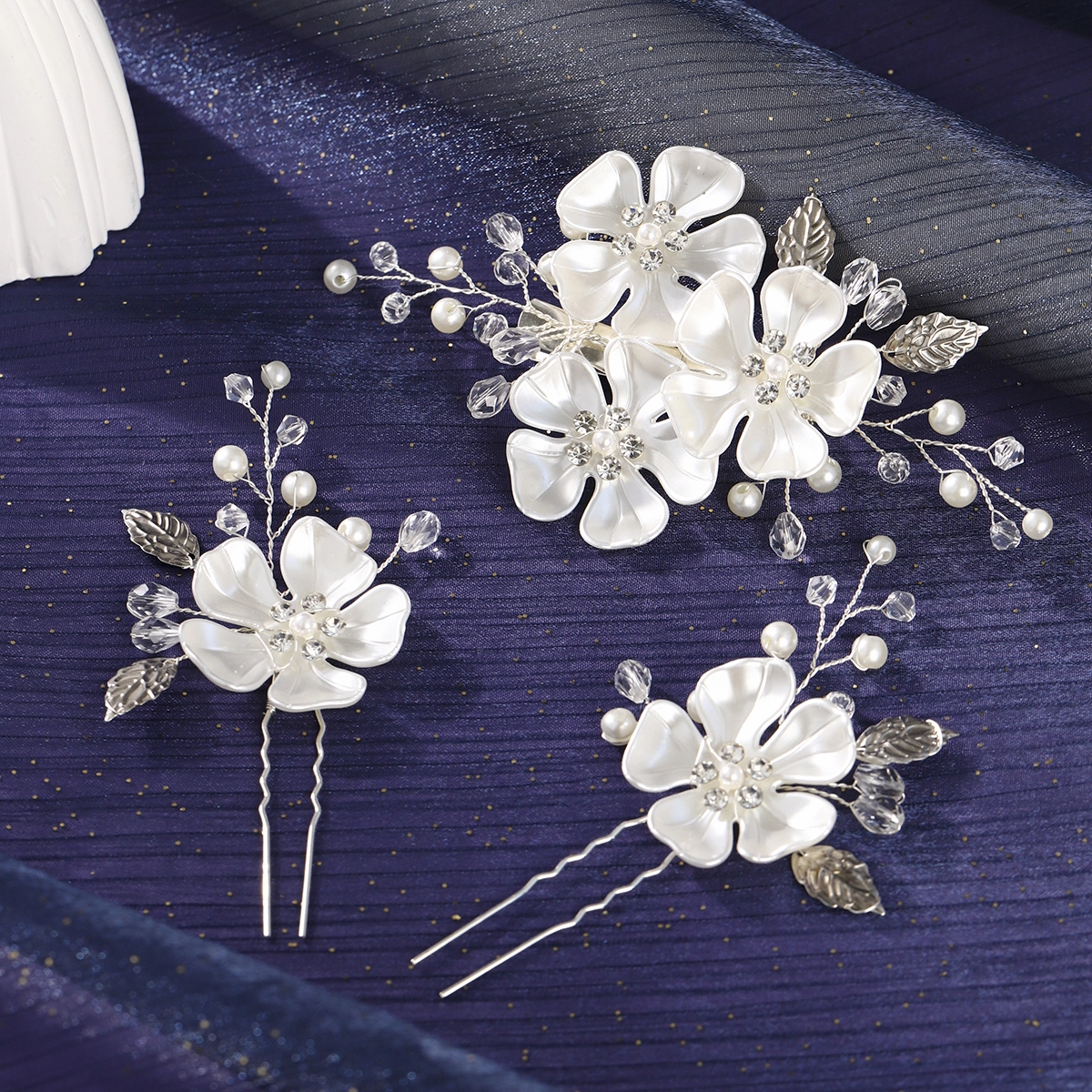 Exquisite Handmade Hair Accessories White Flower Hair Clip Hair Pins Set Bridal Wedding Imitation Pearl Headpiece 1