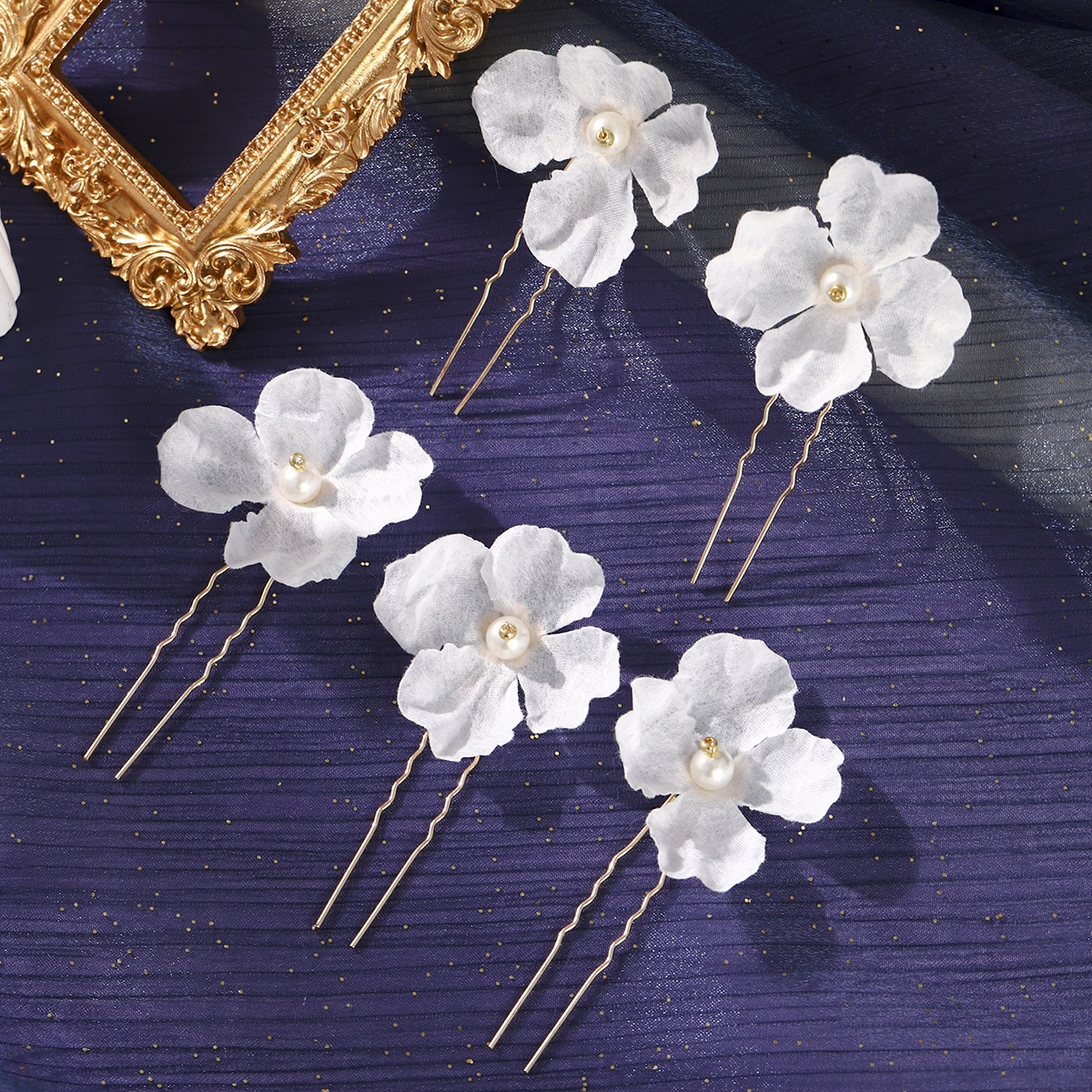 New Handmade Fabric Flower Headpiece Sweet Pearl U-Shaped Hairpins Bridal Wedding Updo Hair Accessories 1