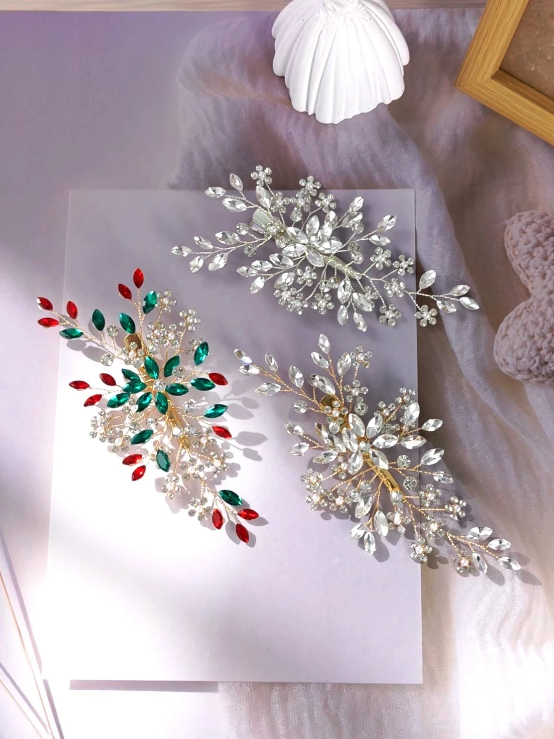 European American Bridal Wedding Hair Accessories Fashionable Flower Design Rhinestone Hair Clips 1