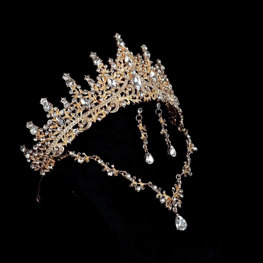 Luxury Rhinestone Tiara Bridal Wedding Crown Necklace Earrings Set for Women Party Valentine's Day Gift 1