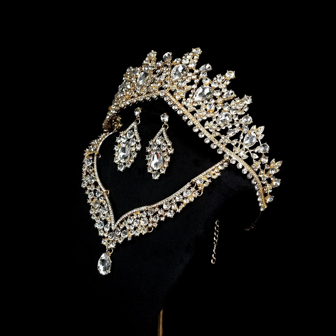 Elegant Rhinestone Jewelry Set Bridal Wedding Crown Necklace Earrings Set for Prom Party Women's Gift 1