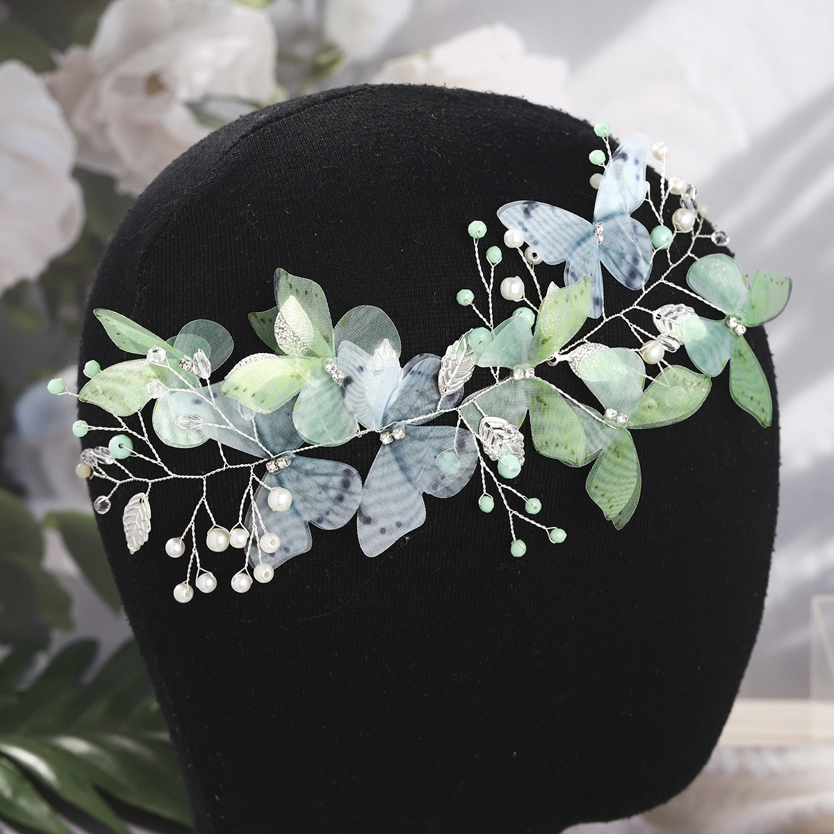 Exquisite Butterfly Hairbands Sweet Girl Headpiece Imitation Pearl Crystal Beaded Handmade Hair Vine 1