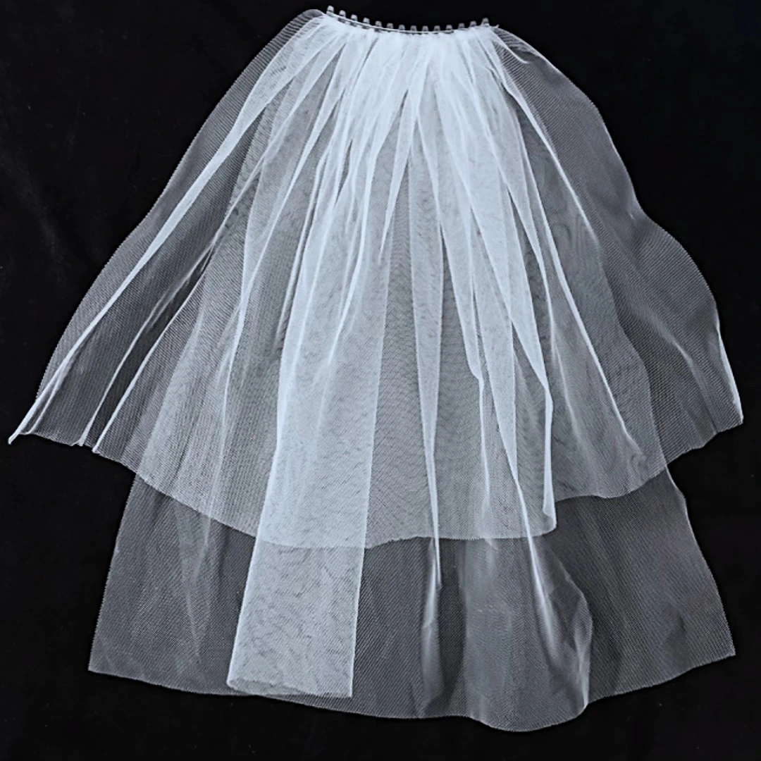 Simple White Bridal Veil Double-Layer Tulle Design Comb Style Veil for Proposals Bachelorette Parties 1