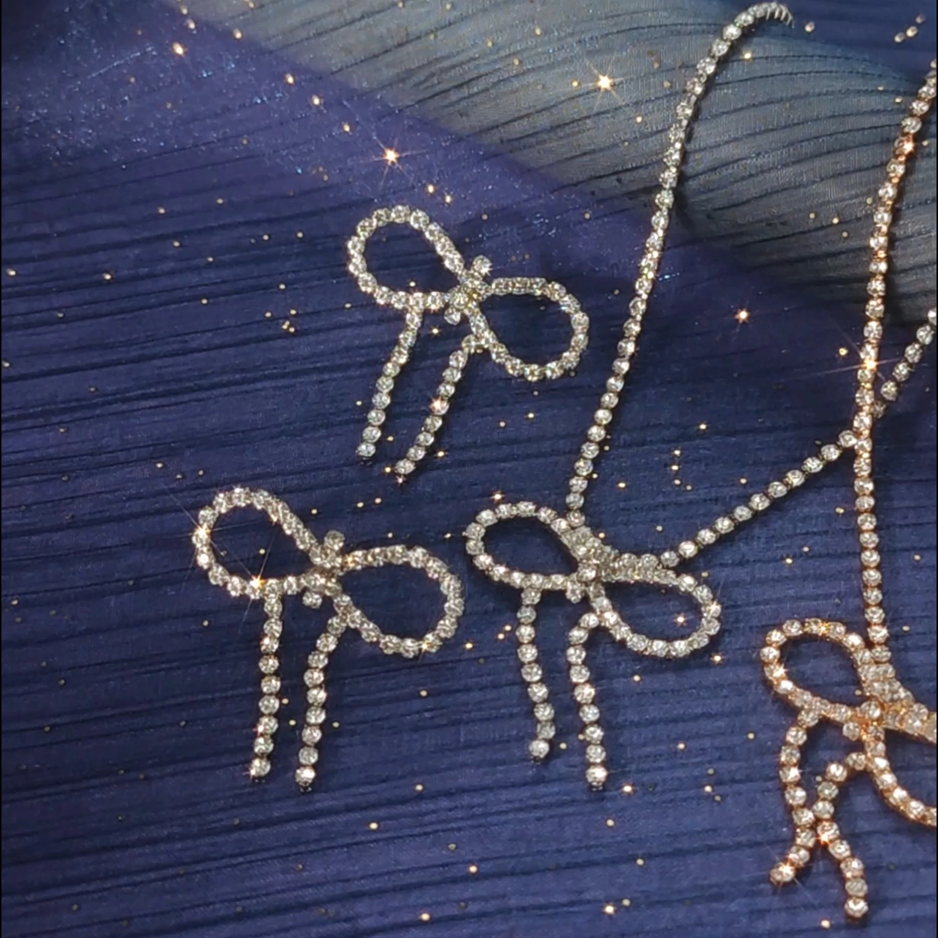 Luxury Fashion Tassel Rhinestone Necklace and Earrings Set Women's Jewelry Bridal Wedding Bow Accessories 1