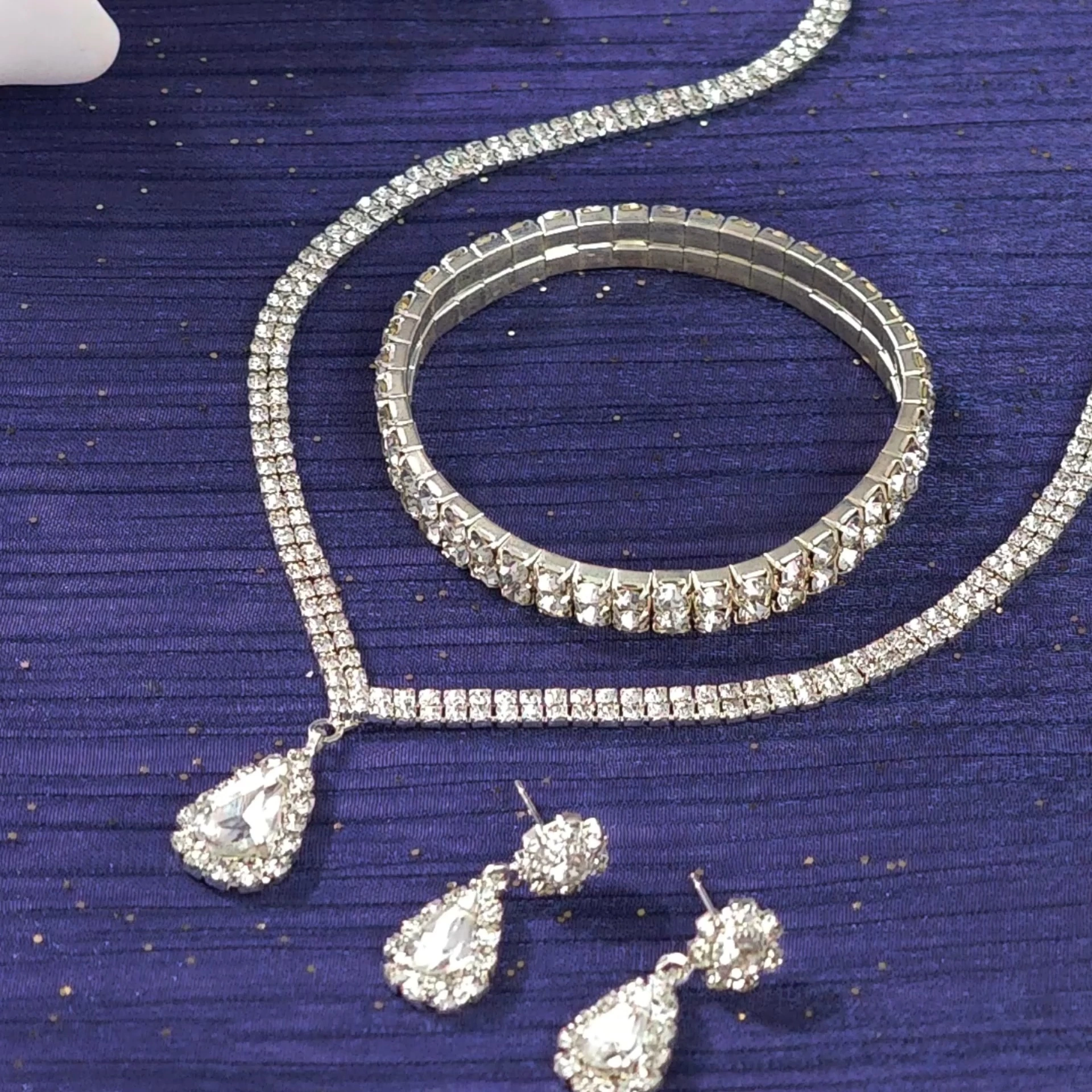 Shiny Rhinestone Necklace Earrings Bracelet Set Bridal Wedding Jewelry Set Exquisite Daily Women's Accessories 1