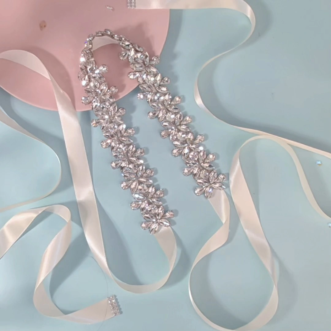 Exquisite Bridal Wedding Dress Belt With Ribbon Handmade Rhinestone Waist Accessories Elegant Women's Sash Belt 1