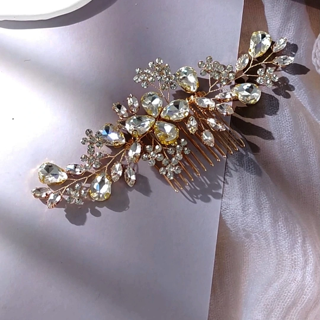 Delicate Rhinestone Bridal Hair Comb Elegant Handmade Branch-Style Hair Side Comb for Wedding Prom Date 1