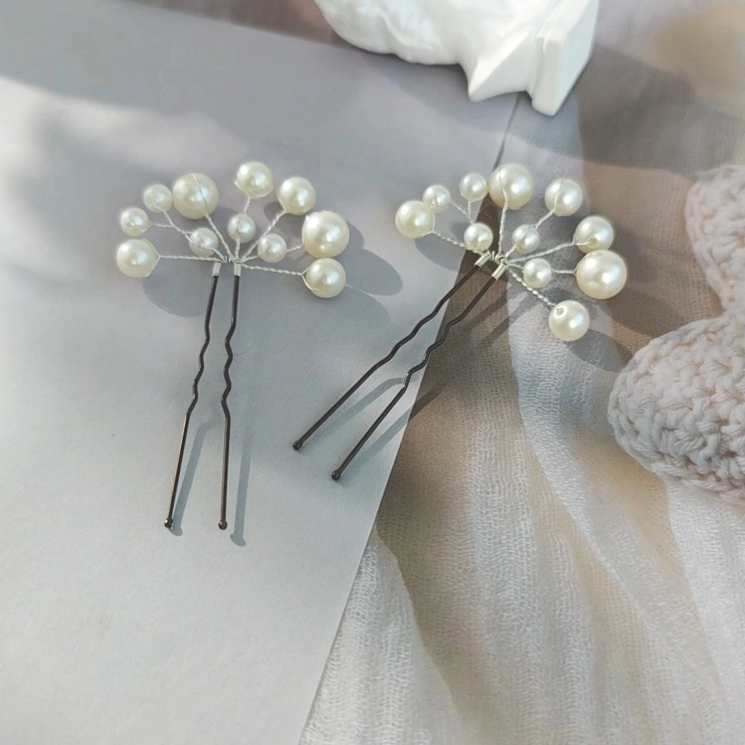 Simple Handmade Imitation Pearl Hair Pins 2 PCS Fashion Versatile Hair Accessories for Daily Wear 1