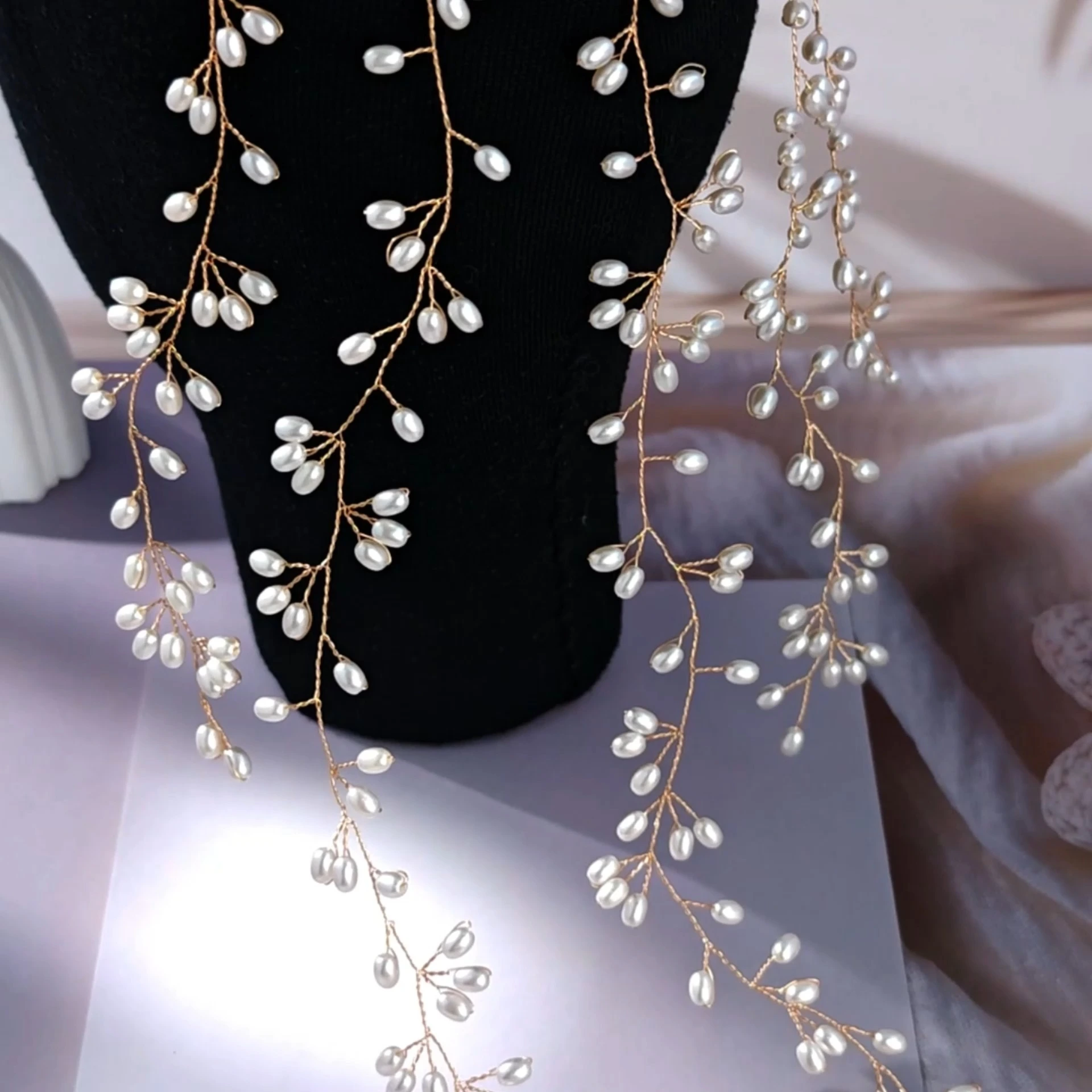 Simple Pearl Vine Garland Tassel Headdress Fashionable Versatile Handmade Bridal Hair Accessories 1