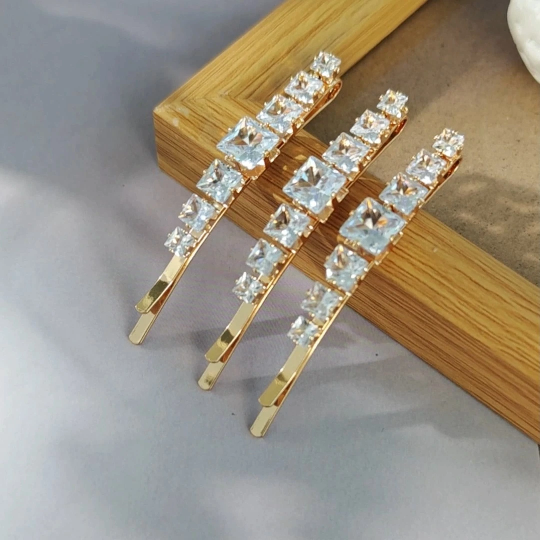 Miallo Fashion Sparkling Square Zircon Bobby Pins 3-Pack Luxury Golden Hair Clips for Prom Party 1